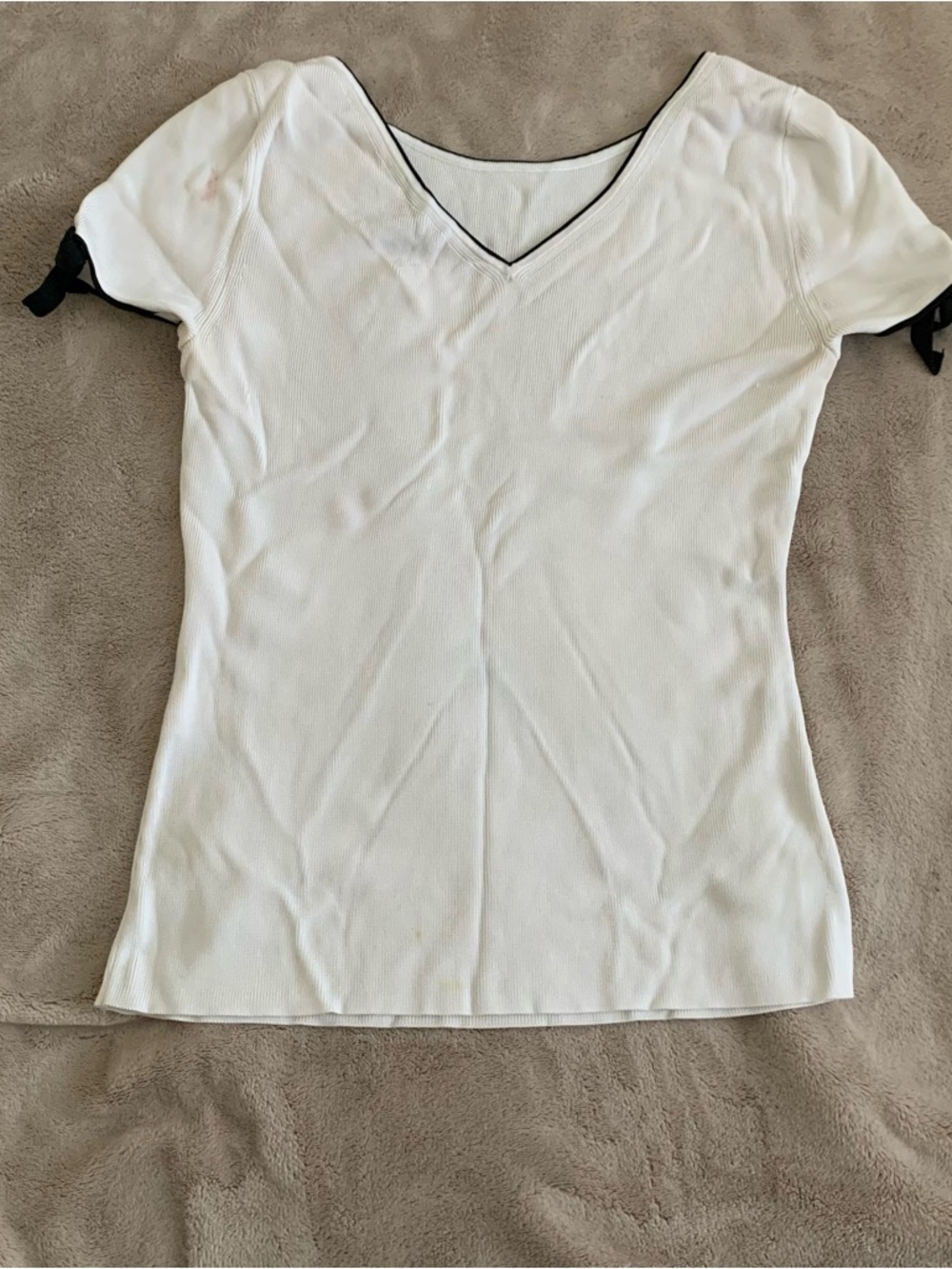 White House Black Market White Short Sleeve Top with Black Trim